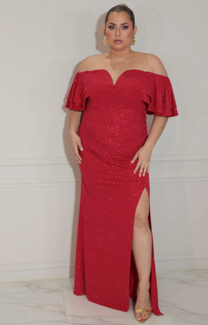 Vestido rojo straple con volante en manga - VESTIDO Boutiquemirel 