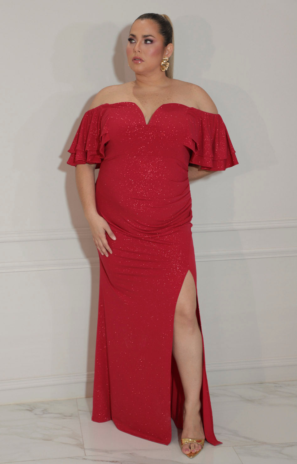 Vestido rojo straple con volante en manga - VESTIDO Boutiquemirel 