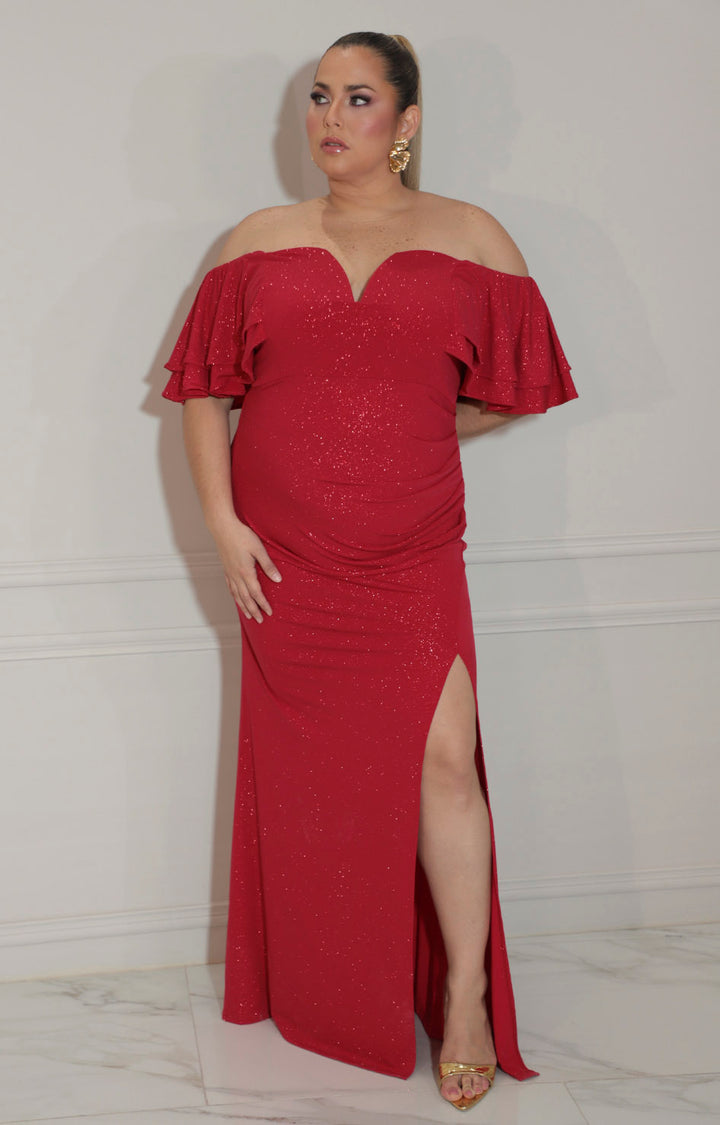 Vestido rojo straple con volante en manga - VESTIDO Boutiquemirel 