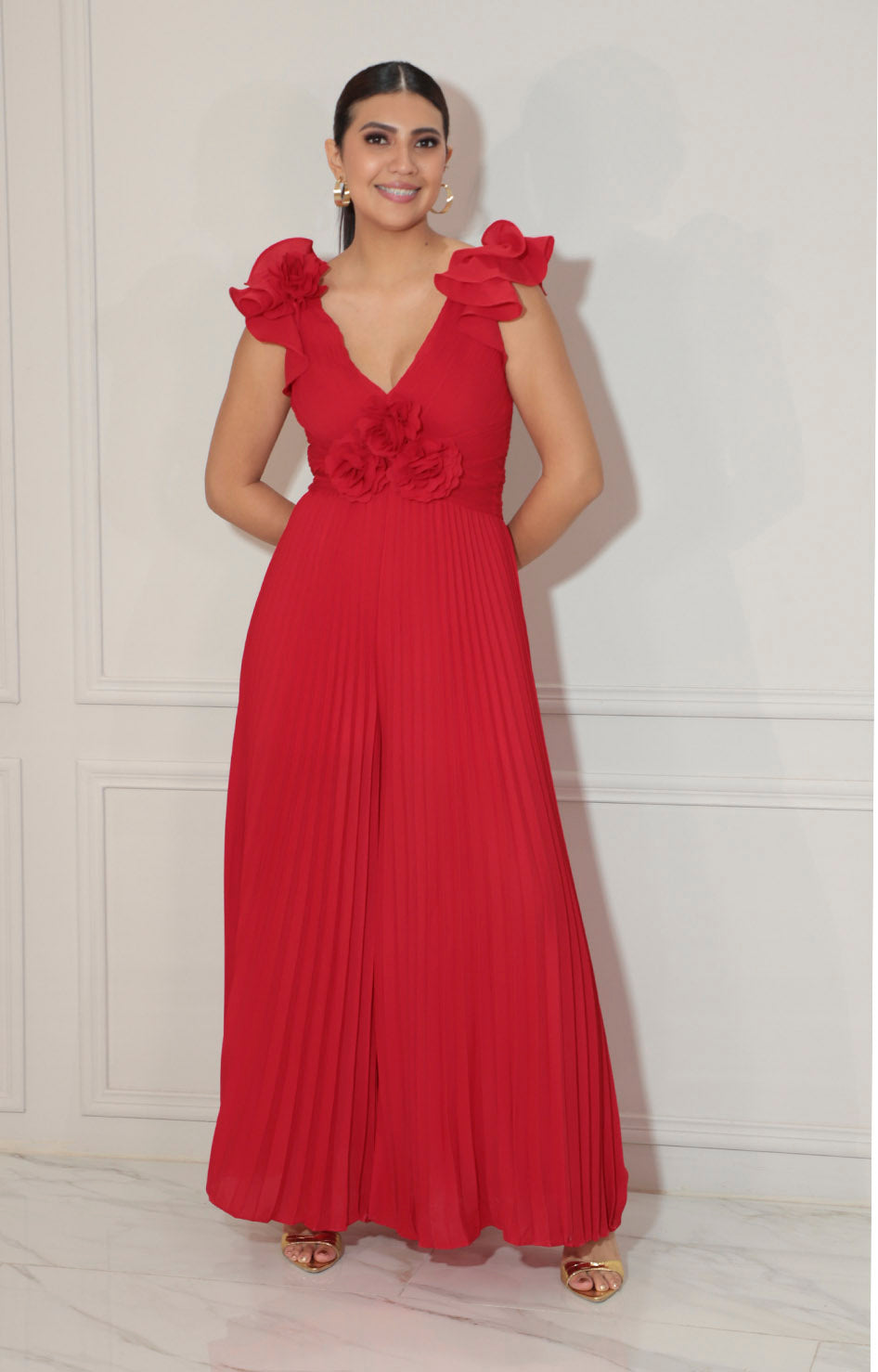 Palazzo rojo con flor 3D plisado - PALAZZO Boutiquemirel 