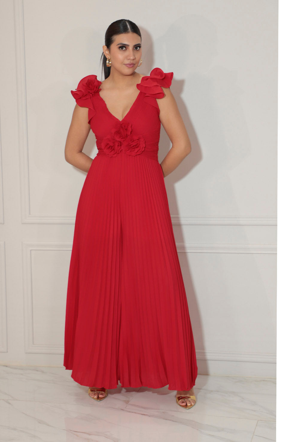 Palazzo rojo con flor 3D plisado - PALAZZO Boutiquemirel 