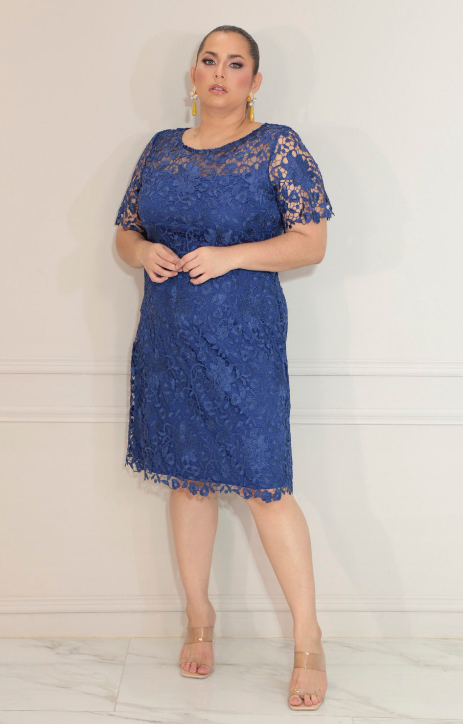 Vestido azul de guipiur con mangas - VESTIDO Boutiquemirel 