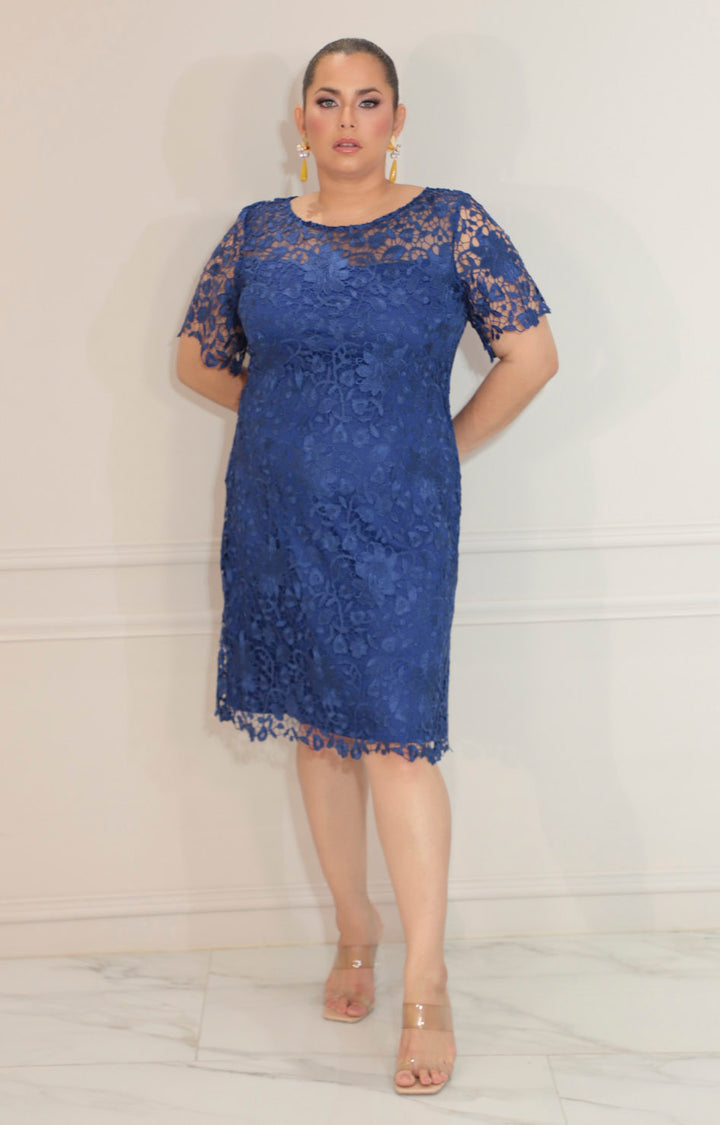 Vestido azul de guipiur con mangas - VESTIDO Boutiquemirel 