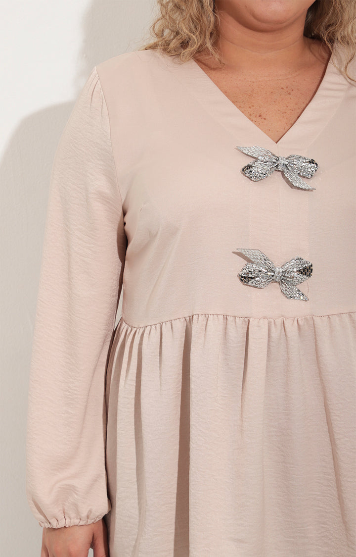 Blusa beige satinada con peplum - BLUSA Boutiquemirel 