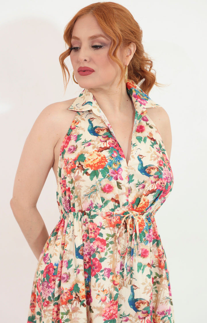 Vestido estampado cuello halter y espalda descubierta - VESTIDO Boutiquemirel 