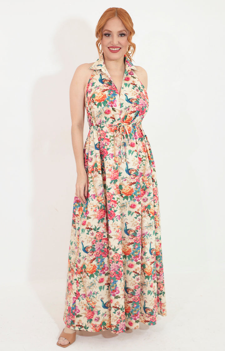 Vestido estampado cuello halter y espalda descubierta - VESTIDO Boutiquemirel 