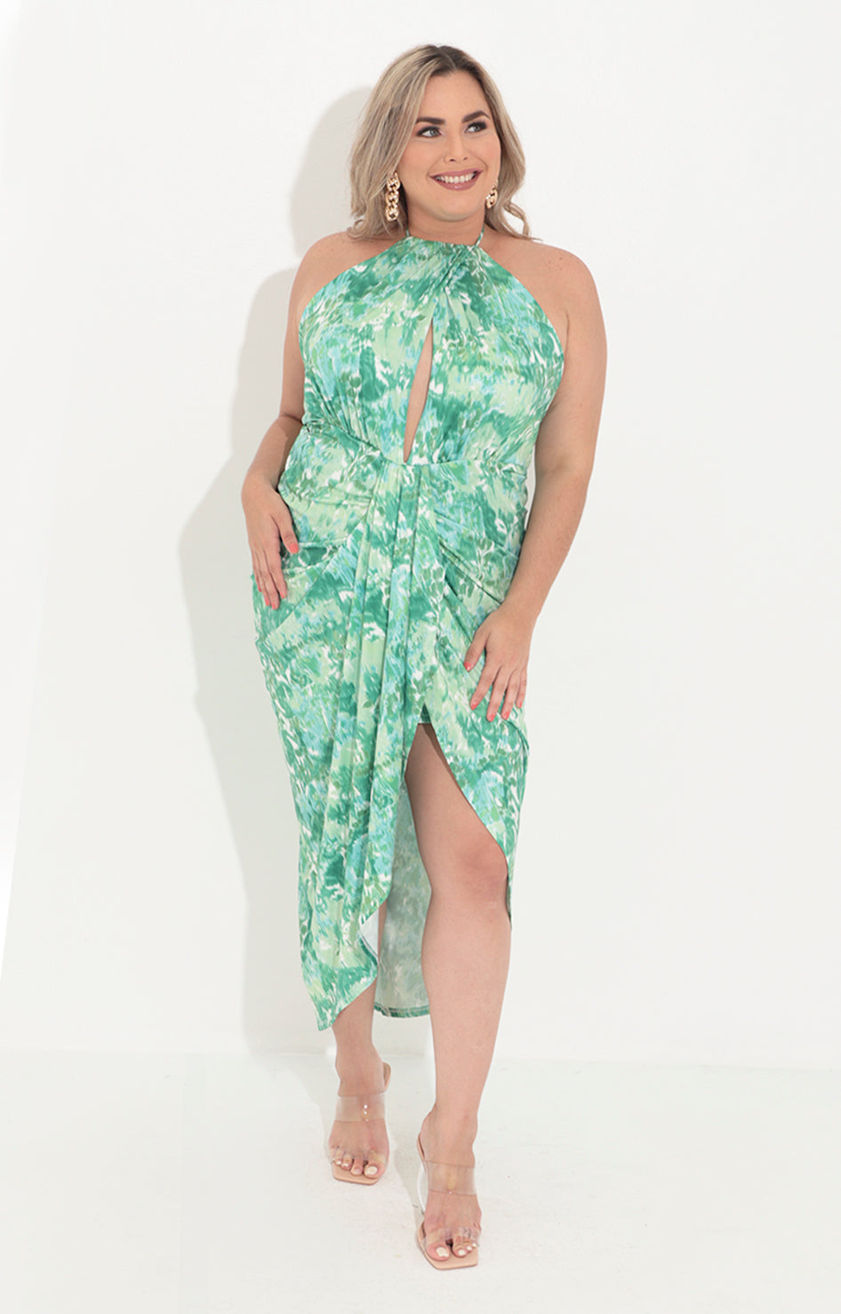 Vestido verde estampado en blanco - VESTIDO Boutiquemirel 
