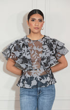 Blusa negra plisada estampada - BLUSA Boutiquemirel 