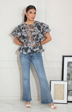 Blusa negra plisada estampada - BLUSA Boutiquemirel 
