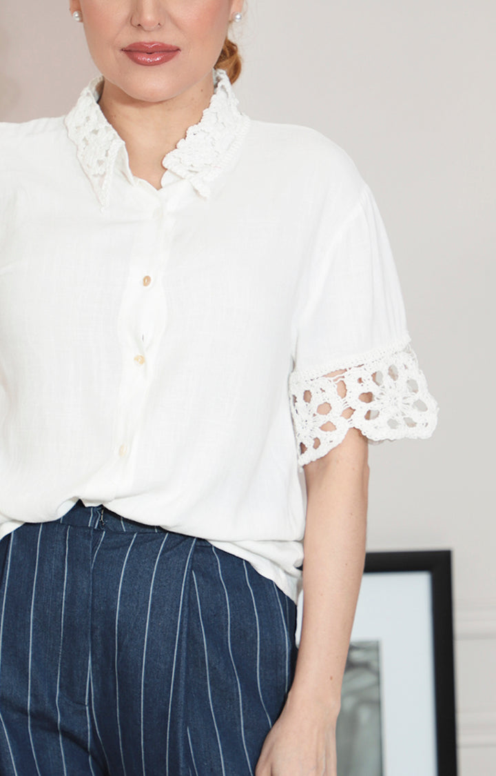 Blusas blanca con bordado y botones - BLUSA Boutiquemirel 