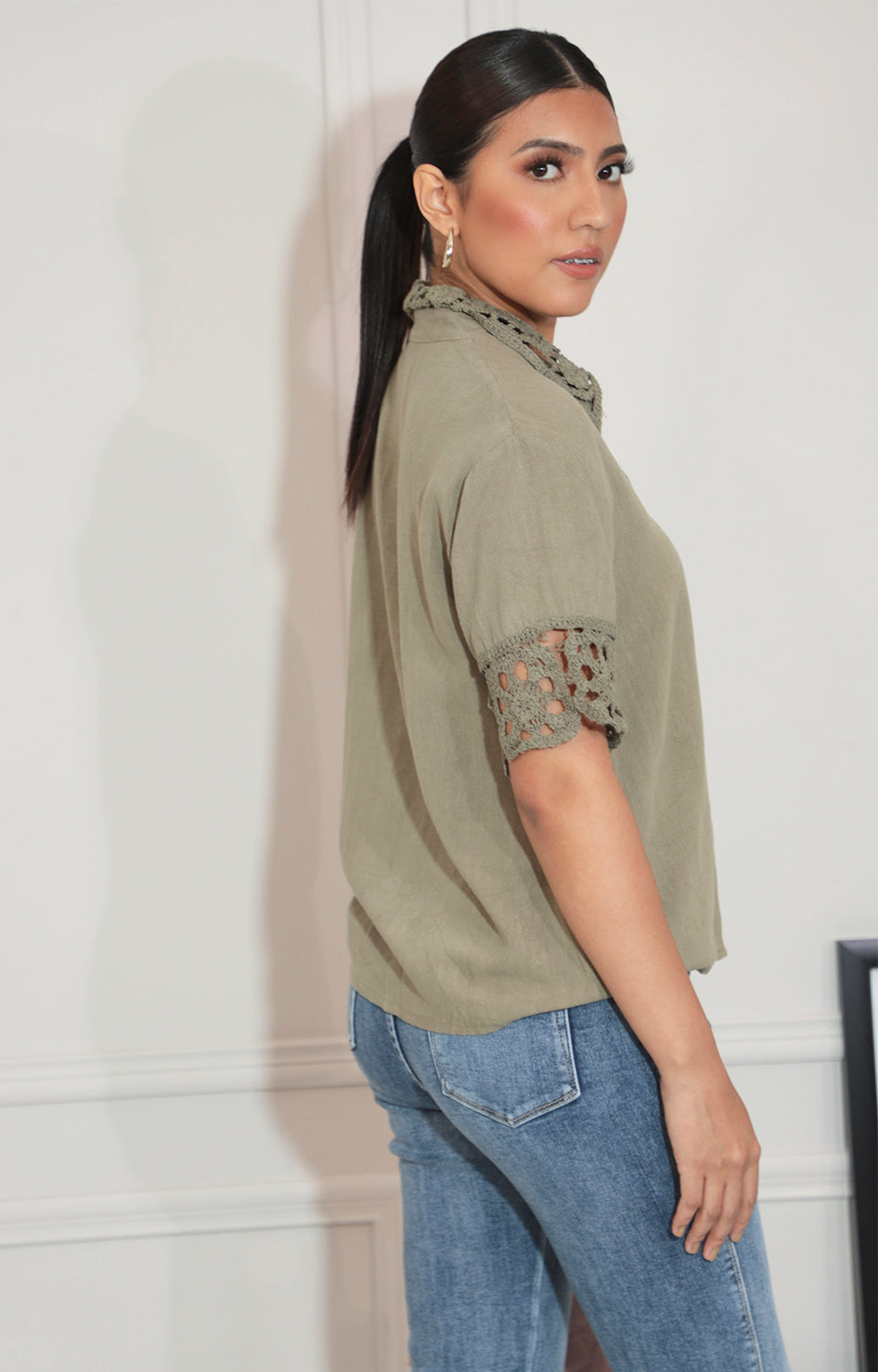 Blusa verde de botones y bordado - BLUSA Boutiquemirel 
