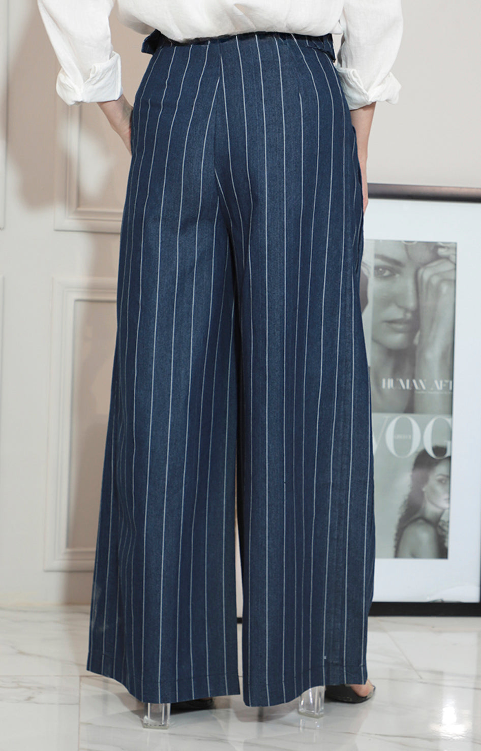 Pantalon azul de rayas amplio - PANTALON Boutiquemirel 