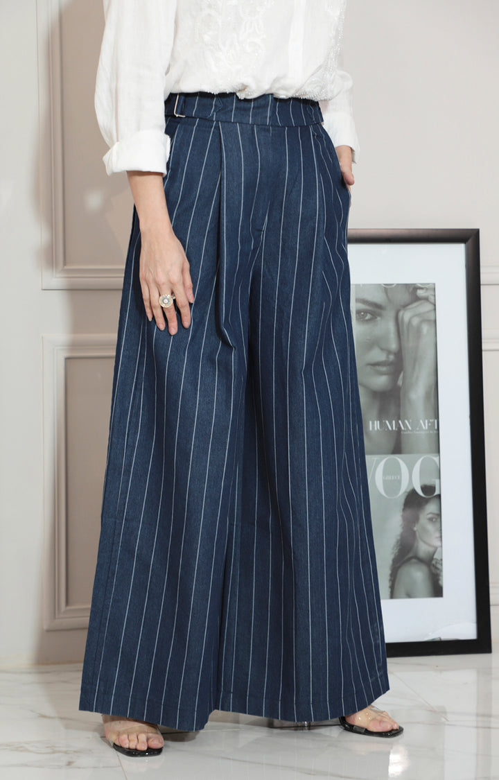 Pantalon azul de rayas amplio - PANTALON Boutiquemirel 