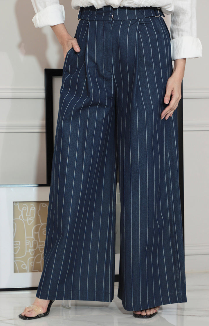 Pantalon azul de rayas amplio - PANTALON Boutiquemirel 
