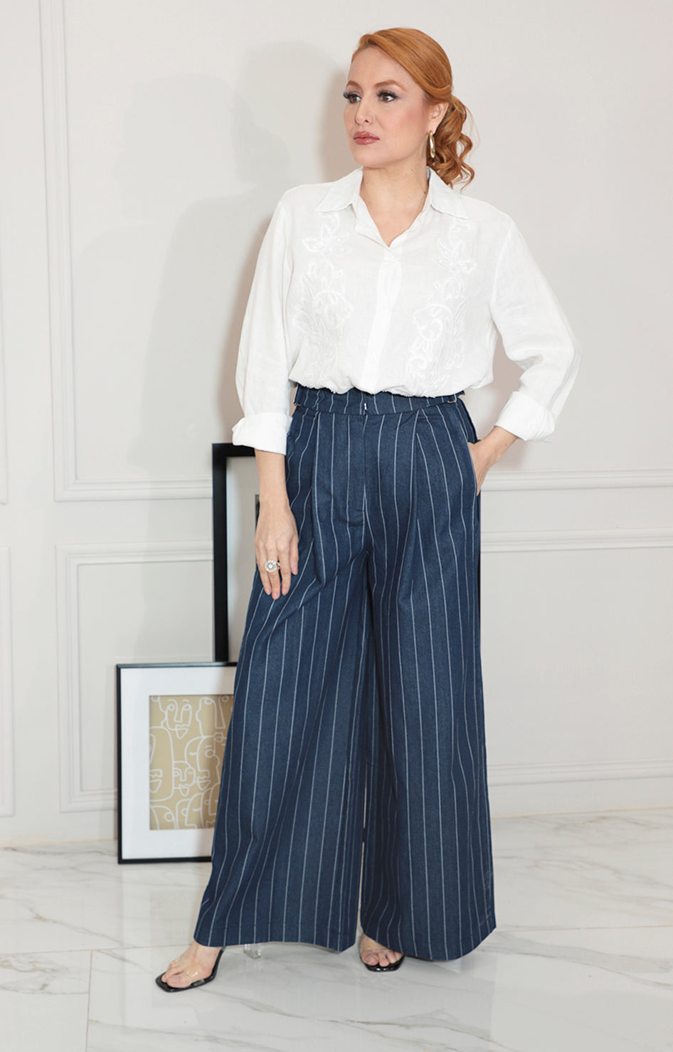 Pantalon azul de rayas amplio - PANTALON Boutiquemirel 