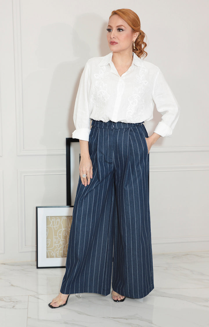 Pantalon azul de rayas amplio - PANTALON Boutiquemirel 