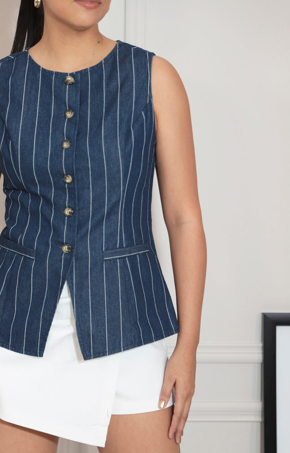 Blusa azul con rayas tipo chaleco - BLUSA Boutiquemirel 