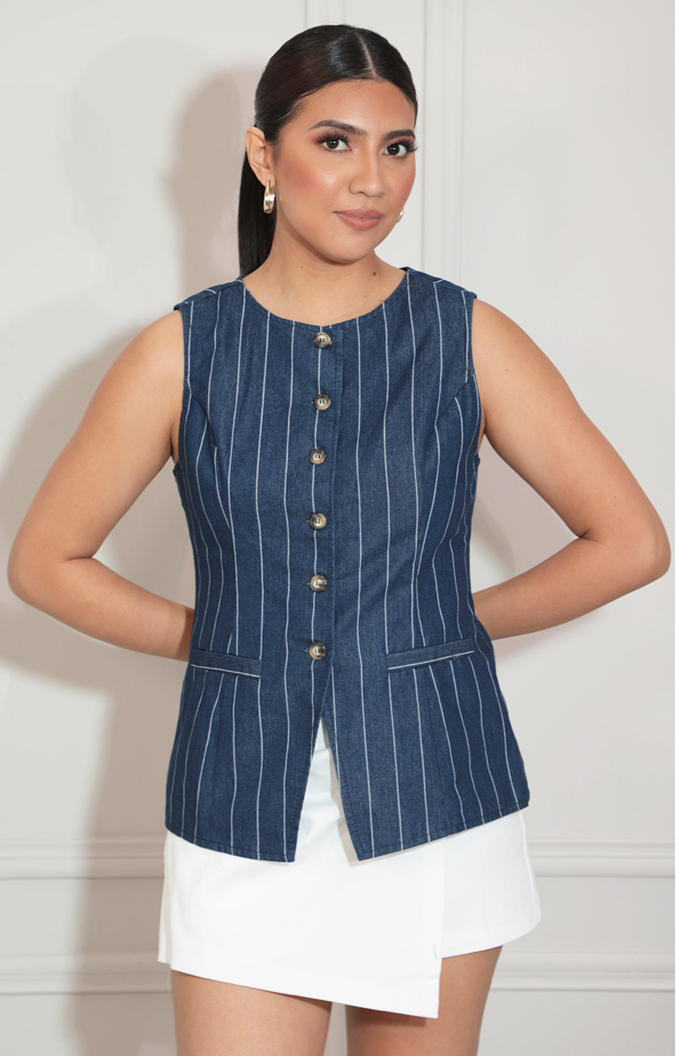 Blusa azul con rayas tipo chaleco - BLUSA Boutiquemirel 