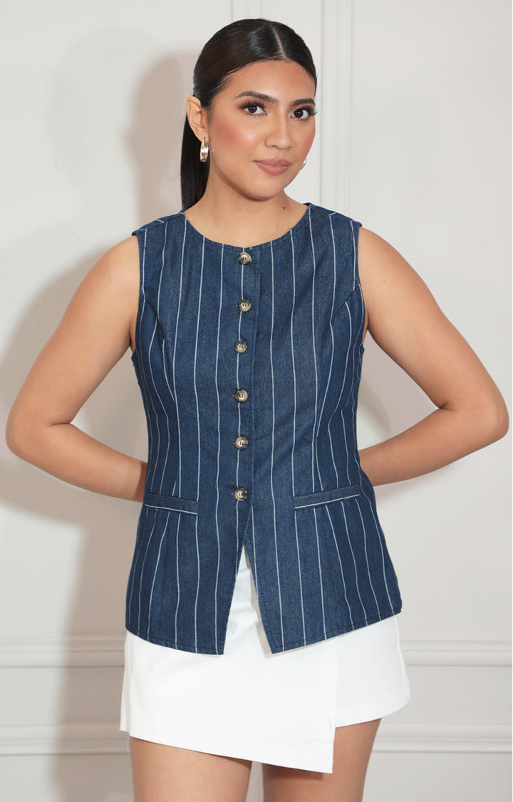 Blusa azul con rayas tipo chaleco - BLUSA Boutiquemirel 