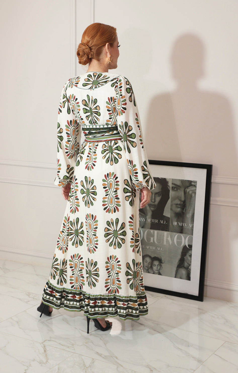 Vestido estampado con manga larga y lazo frontal - VESTIDO Boutiquemirel 