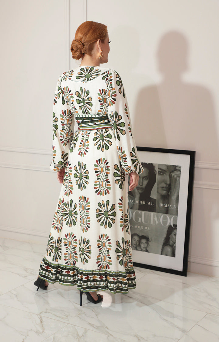 Vestido estampado con manga larga y lazo frontal - VESTIDO Boutiquemirel 