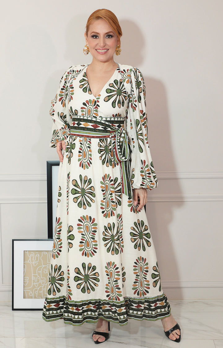 Vestido estampado con manga larga y lazo frontal - VESTIDO Boutiquemirel 