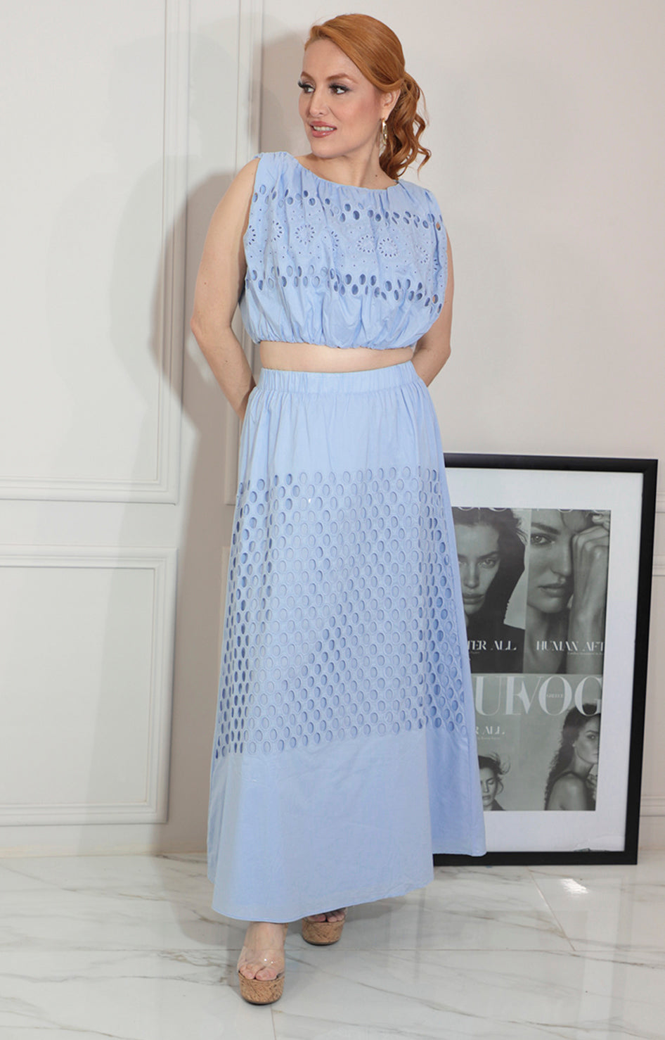 Conjunto azul tira bordada - CONJUNTO Boutiquemirel 