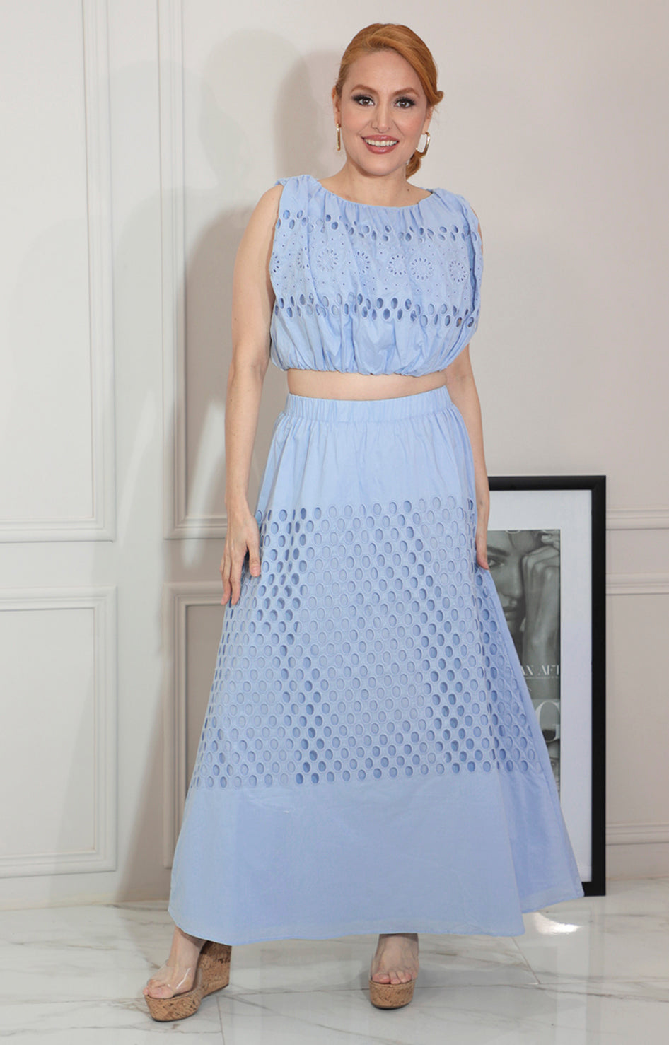 Conjunto azul tira bordada - CONJUNTO Boutiquemirel 