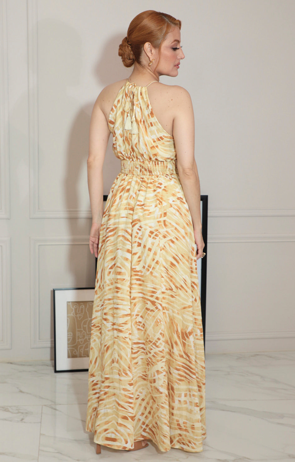 vestido amarillo estampado cuello halter - VESTIDO Boutiquemirel 