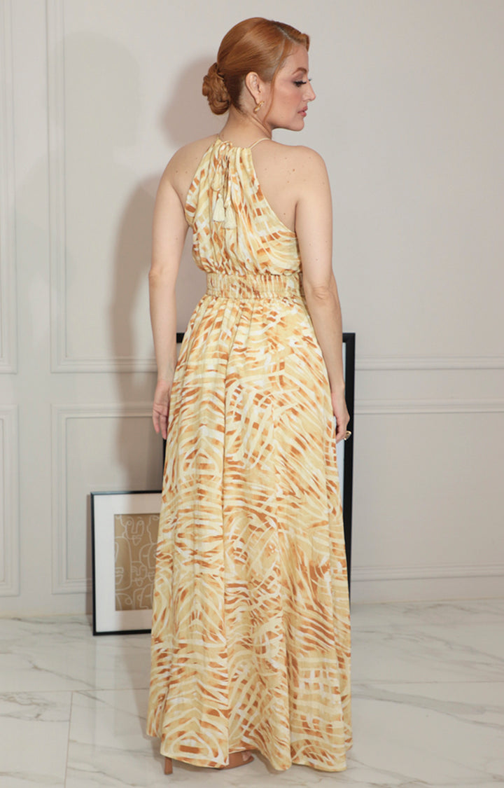 vestido amarillo estampado cuello halter - VESTIDO Boutiquemirel 