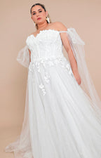 Vestido blanco con mangas de tul - VESTIDO LARGO CURVY Boutiquemirel 