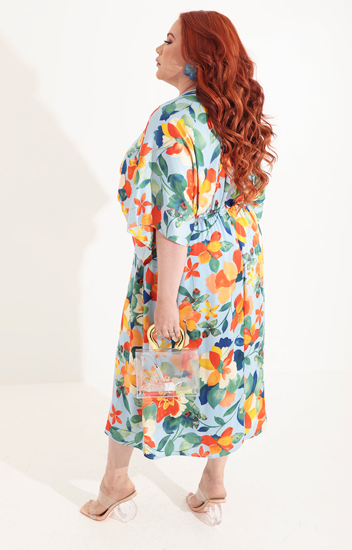 Vestido azul con flores multicolor - VESTIDO Boutiquemirel 