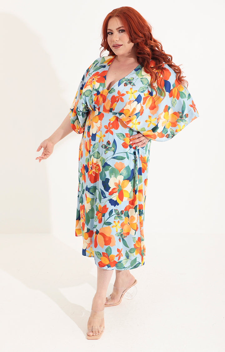 Vestido azul con flores multicolor - VESTIDO Boutiquemirel 