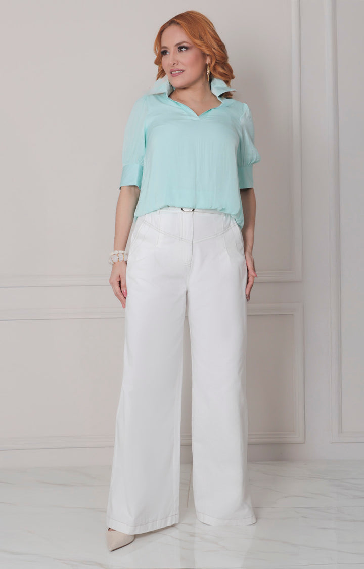 Pantalòn blanco con cinturòn - PANTALON REGULAR Boutiquemirel 