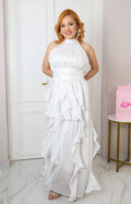 Vestido azul con olanes