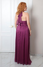 Vestido largo halter con fruncidos