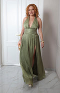 Vestido largo halter con fruncidos