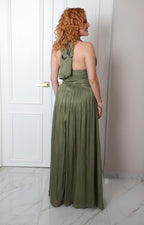 Vestido largo halter con fruncidos