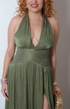 Vestido largo halter con fruncidos
