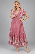 Vestido rosa floral con escote en V