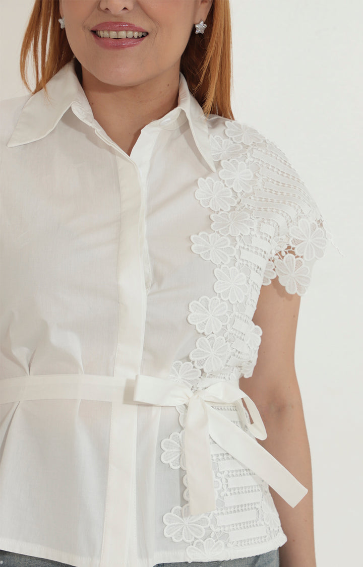 Blusa blanco con lazo - BLUSA Boutiquemirel 