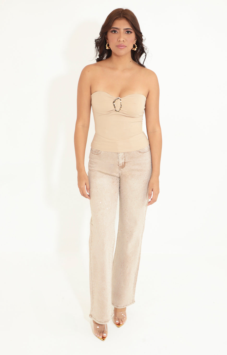 Pantalón beige con brillos - PANTALON Boutiquemirel 