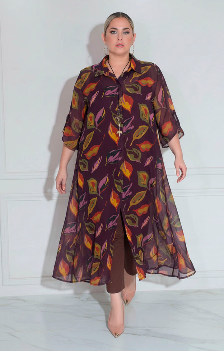 Blusón morado con hojas