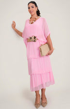 Vestido liso con volantes