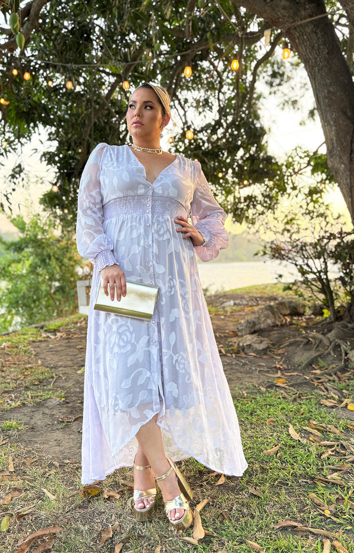 Vestido lila estampado en relieve floral - VESTIDO Boutiquemirel 