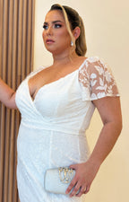 Vestido blanco con glitter y transparencia en manga - VESTIDO Boutiquemirel 