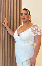 Vestido blanco con glitter y transparencia en manga - VESTIDO Boutiquemirel 
