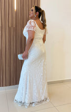 Vestido blanco con glitter y transparencia en manga - VESTIDO Boutiquemirel 