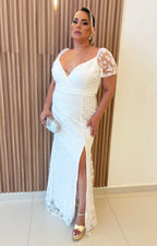 Vestido blanco con glitter y transparencia en manga - VESTIDO Boutiquemirel 