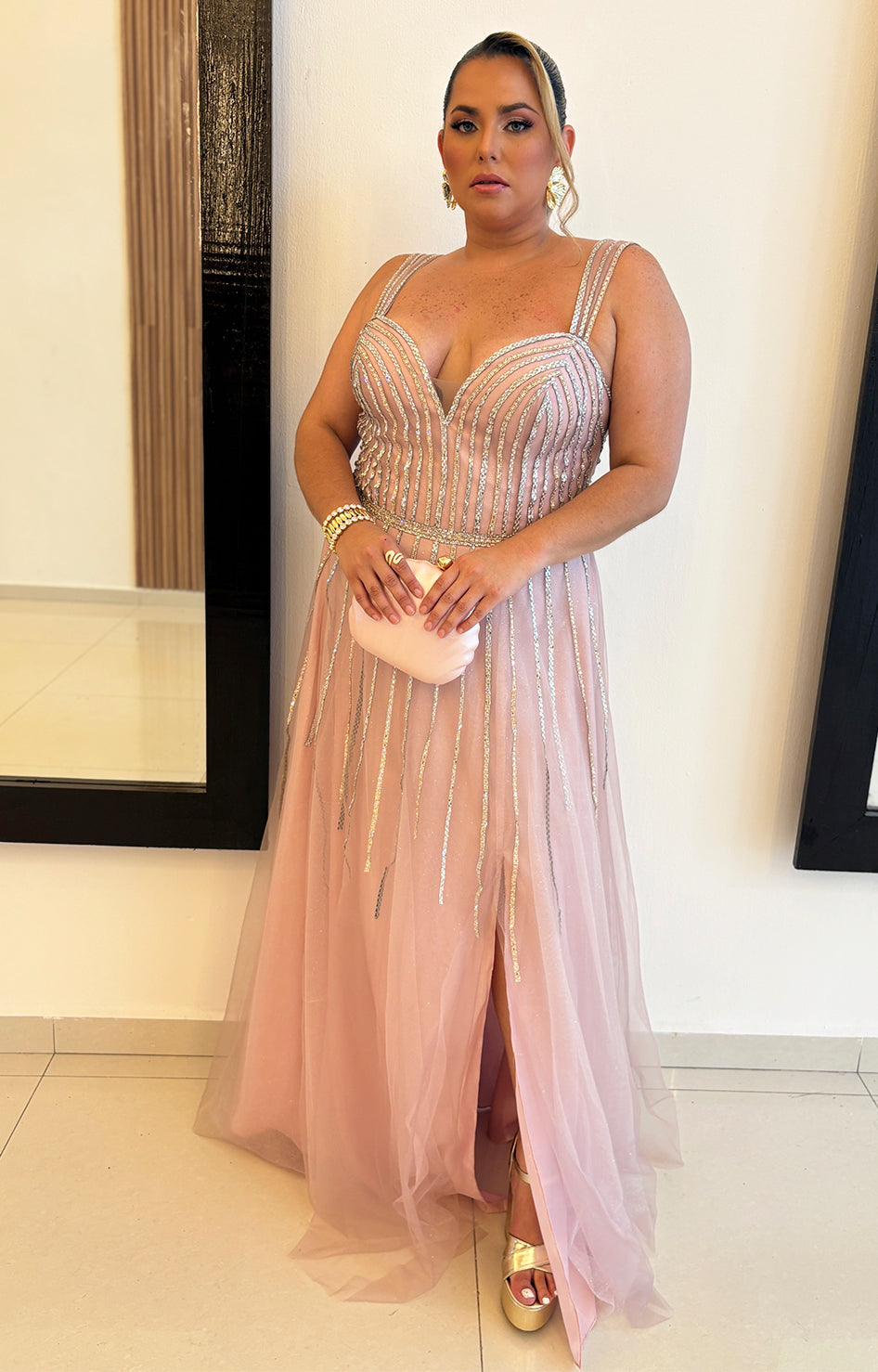 Vestido rosa estampado con manga larga - VESTIDO Boutiquemirel 